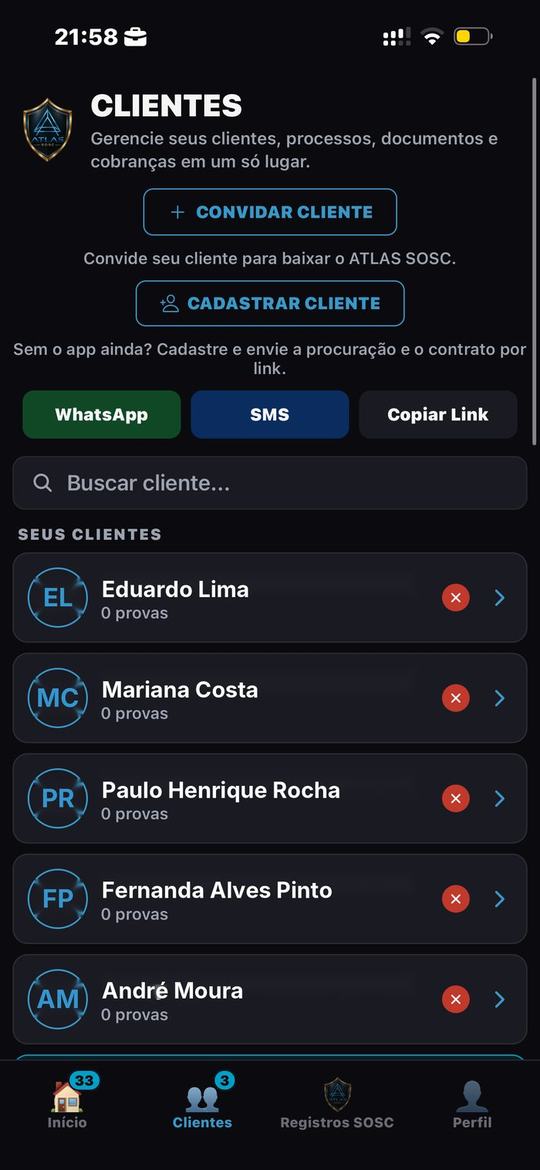 Aba Clientes: convidar e cadastrar cliente
