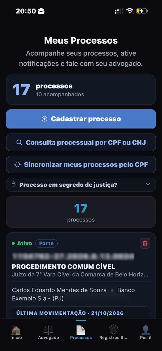 Tela Meus Processos do ATLAS SOSC